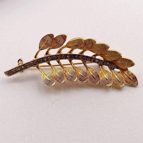 VINTAGE Gold tone brushed metal and clear rhinestone tree branch brooch pin - Picture 3 of 7